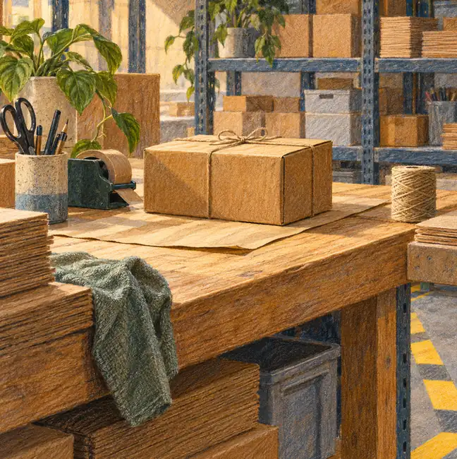 Illustration of warehouse businesses equipment and workspace