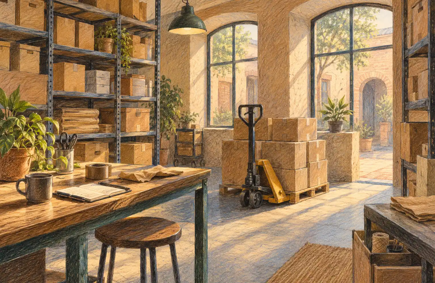 Illustration of warehouse businesses and their working space